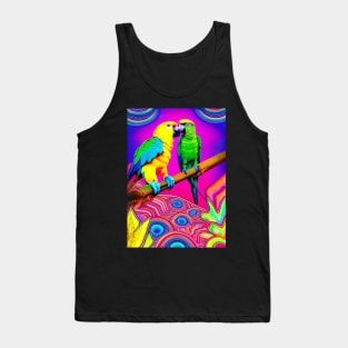 2 RICHLY COLORED PARROTS  WITH RAINBOWS Tank Top